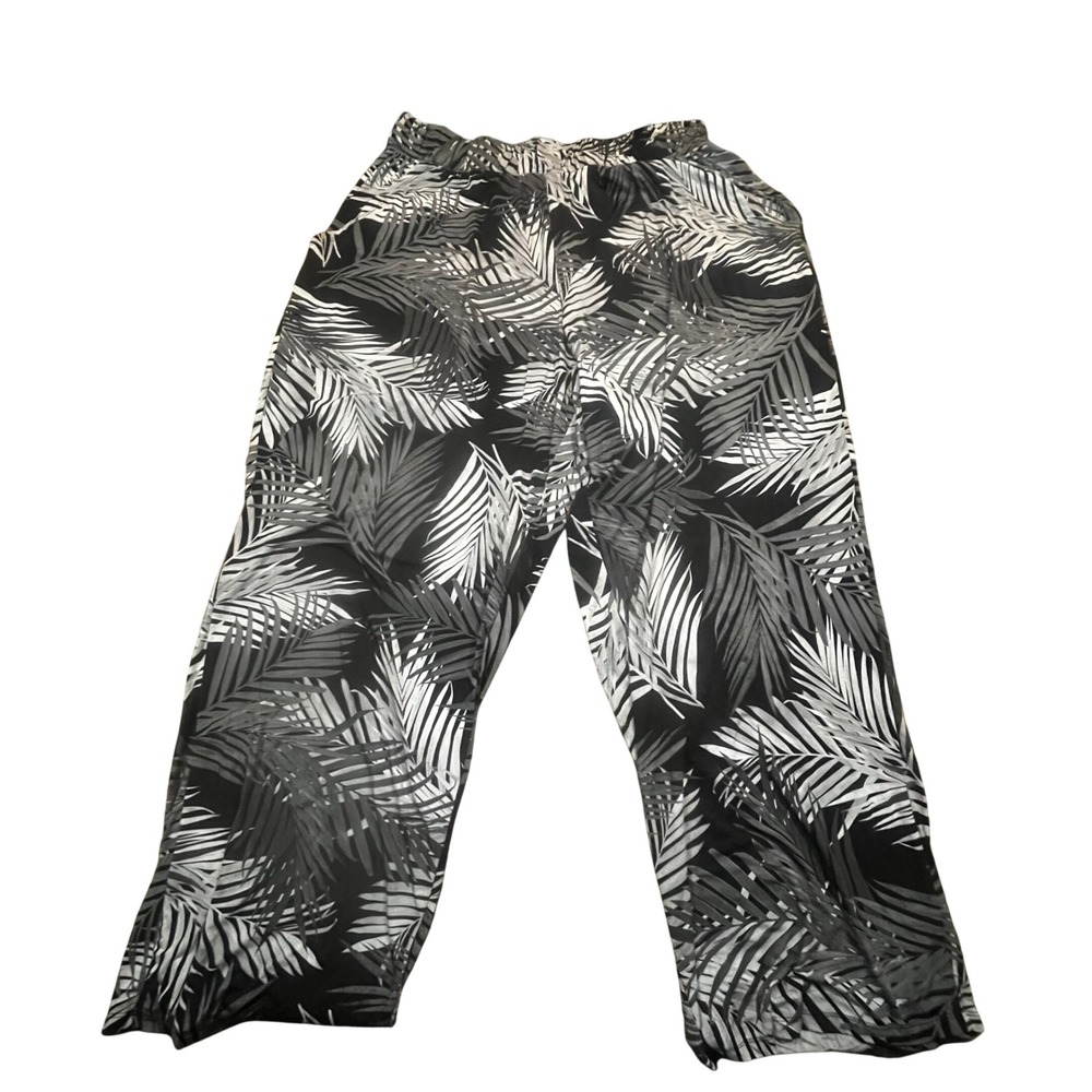 Sleep by Cacique Pajama Pants Womens 18/20 Black White Palm Leaf Tropical Lounge